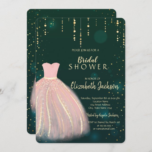 Chic Dress,Green Bridal Shower  Invitation (Front/Back)