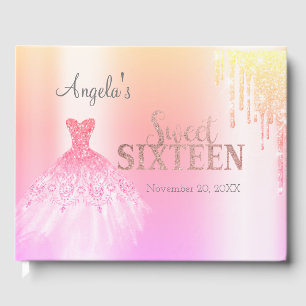 Chic Dress Ombre Glitter Drips Sweet 16 Guest Book