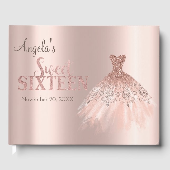 Chic Dress  Rose Gold Sweet 16   Guest Book (Front)