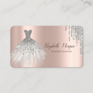 Chic Dress Silver Glitter Drips Rose Gold Business Card