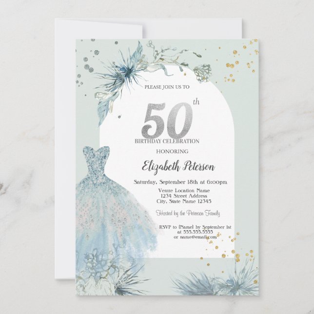 Chic Dress Winter 50th Birthday  Invitation (Front)