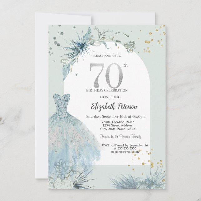 Chic Dress Winter 70th Birthday  Invitation (Front)
