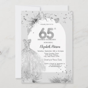 Chic Dress Winter Grey 65th Birthday Invitation