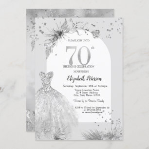 Chic Dress Winter Grey 70th Birthday  Invitation