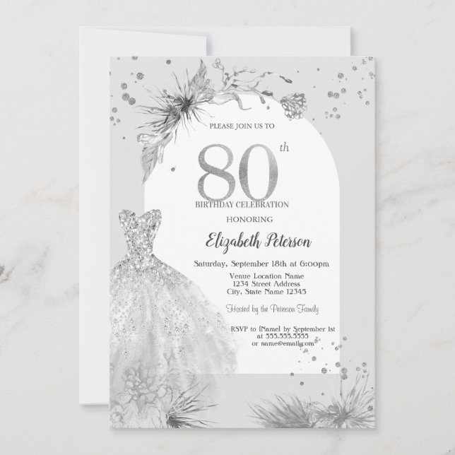 Chic Dress Winter Grey 80th Birthday  Invitation (Front)
