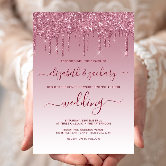 Chic Dripping Glitter Burgundy Wedding Invitation (Creator Uploaded)