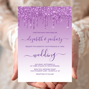 Chic Dripping Glitter Purple Wedding Invitation