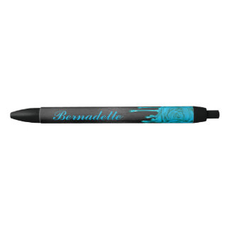 Chic Dripping Roses Personalised Pen Teal