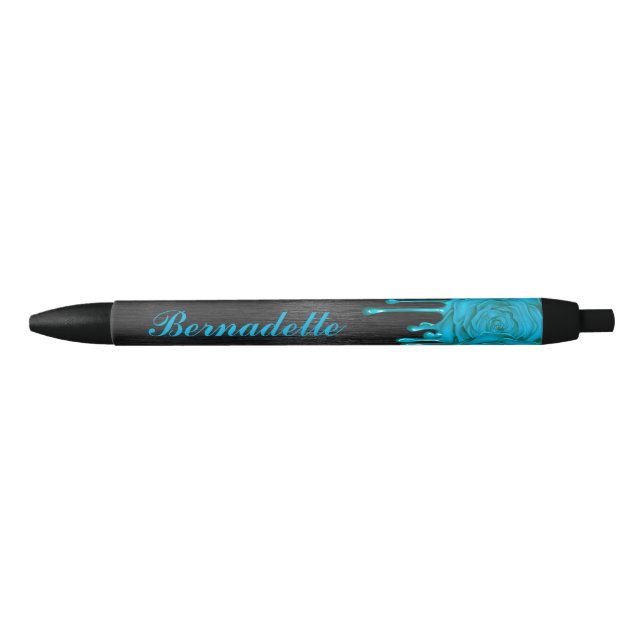 Chic Dripping Roses Personalised Pen Teal (Front)