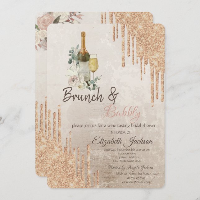 Chic Drips Brunch & Bubbly Bridal Shower   Invitation (Front/Back)