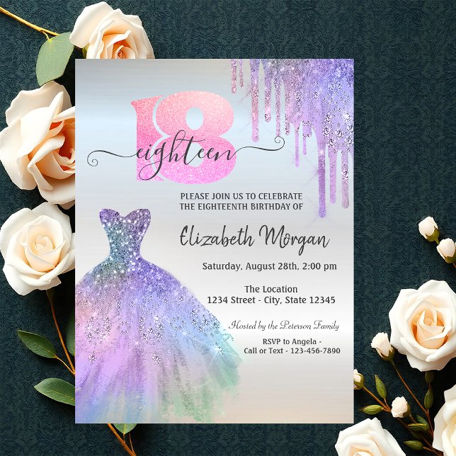 Chic Drips Colourful Dress Silver 18th Birthday  Invitation (Creator Uploaded)