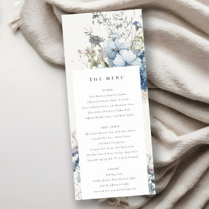 Chic Dusky Blue Cottage Floral Wedding Menu Card