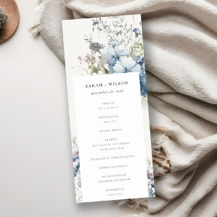Chic Dusky Blue Cottage Floral Wedding Program Invitation