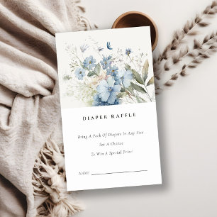 Chic Dusky Blue Floral Diaper Raffle Baby Shower Enclosure Card
