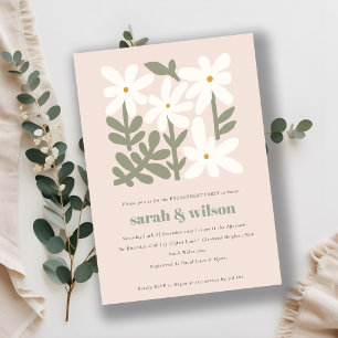 Chic Dusky Blush Retro Minimal Floral Engagement Invitation