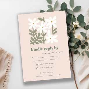 Chic Dusky Blush Retro Minimal Floral Wedding RSVP Card
