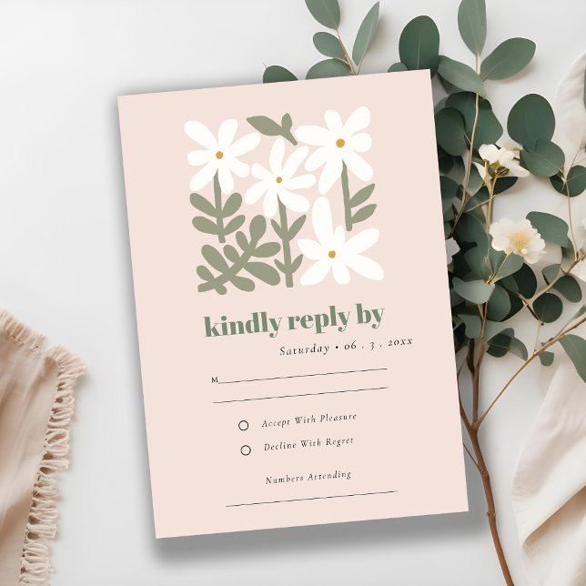 Chic Dusky Blush Retro Minimal Floral Wedding RSVP Card (Creator Uploaded)