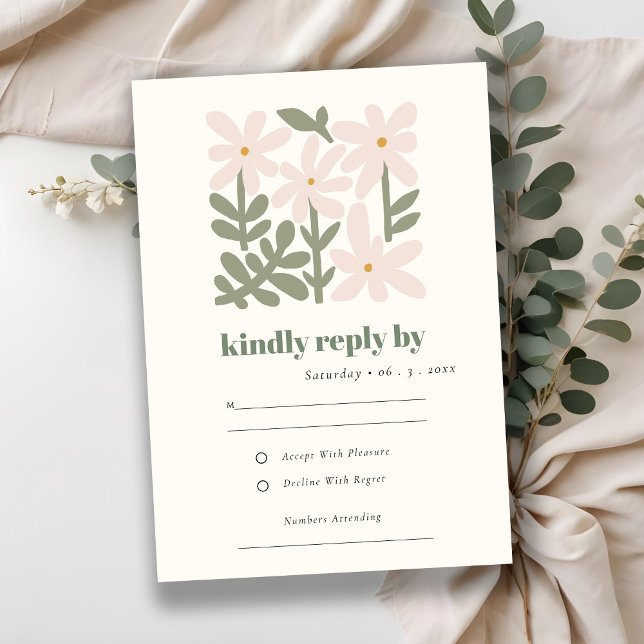 Chic Dusky Blush Retro Minimal Floral Wedding RSVP Card (Creator Uploaded)