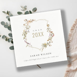 Chic Dusky Pink Blush Wildflower Crest Graduation Napkin