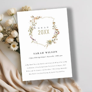 Chic Dusky Pink Blush Wildflower Crest Graduation Thank You Card