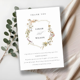 Chic Dusky Pink Blush Wildflower Crest Wedding Thank You Card