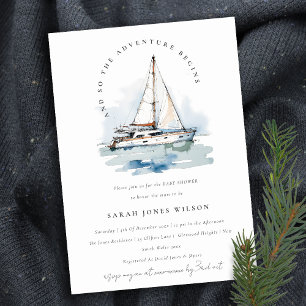 Chic Dusky Sailboat Yacht Seascape Baby Shower Invitation