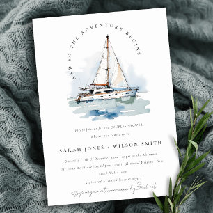 Chic Dusky Sailboat Yacht Seascape Couples Shower Invitation
