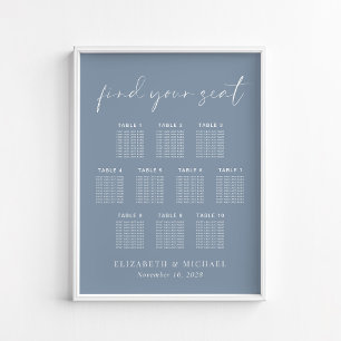 Chic Dusty Blue 10 Table Wedding Seating Chart