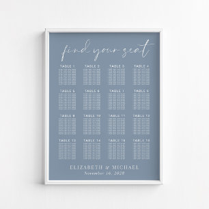 Chic Dusty Blue 16 Table Wedding Seating Chart