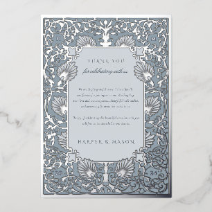 Chic Dusty Blue and Silver Foil Thank You