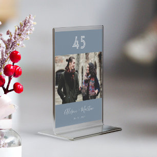 Chic Dusty Blue and White Hand Lettered Wedding Table Number