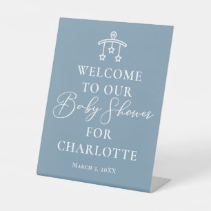 Chic Dusty Blue Baby Shower Welcome Pedestal Sign