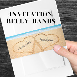 Chic Dusty Blue Beach Wedding 2 Hearts Invitation Belly Band