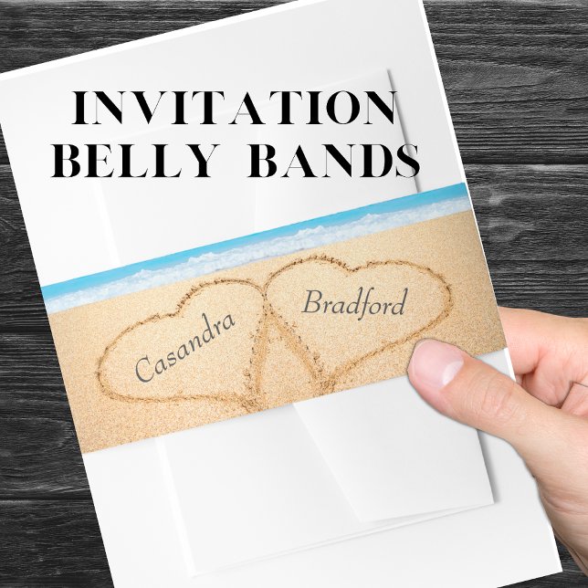 Chic Dusty Blue Beach Wedding 2 Hearts Invitation Belly Band (Creator Uploaded)