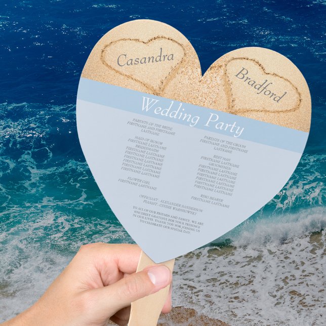 Chic Dusty Blue Beach Wedding ceremony program  Hand Fan (Creator Uploaded)