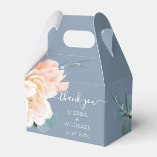 Chic Dusty Blue Blush Gold Peach Floral Wedding Favour Box