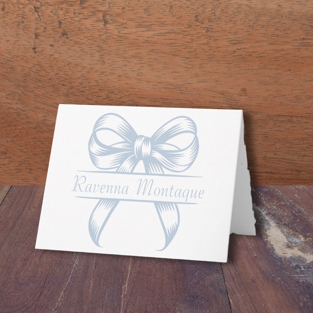 Chic Dusty Blue Decor Bow Elegant Name Wedding Note Card (Creator Uploaded)