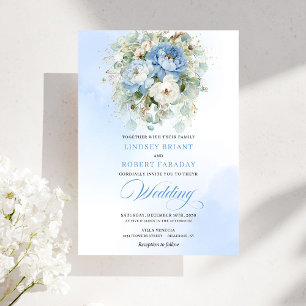 Chic Dusty Blue Floral Digital Wedding Invite