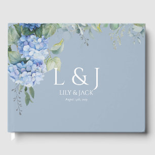 Chic Dusty Blue Floral Hydrangea Wedding Guestbook