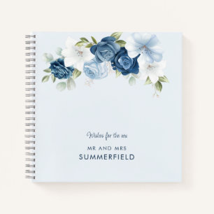 Chic Dusty Blue Floral Wedding Guestbook Notebook