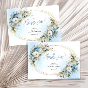 Chic Dusty Blue Floral Wedding thank you card