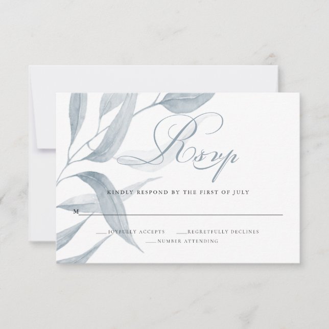 Chic Dusty Blue Foliage Wedding Response (Front)