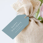Chic | Dusty Blue Happy Holidays Family Christmas Gift Tags<br><div class="desc">These chic dusty blue happy holidays family Christmas gift tags are perfect for a modern holiday present. The simple design features classic minimalist white typography with a rustic boho feel. Customisable in any colour. Personalise them with your name.</div>