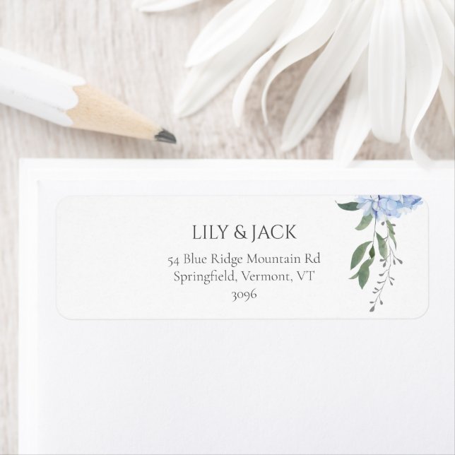 Chic Dusty Blue Hydrangea Floral Return Address (Insitu)