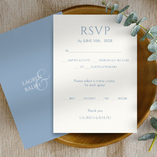 Chic Dusty Blue Monogram Wedding RSVP Card