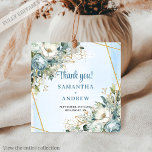 Chic Dusty Blue Peony Gold Frame Wedding Favour Ta Tags<br><div class="desc">✅ For matching items search 210W in my collections ✅ Add the perfect finishing touch to your wedding favours with this elegant watercolor dusty blue and white floral thank you tag, beautifully accented by a woven gold glitter frame. Soft blue blossoms, creamy white petals, and delicate golden tones combine to...</div>