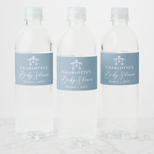 Chic Dusty Blue Personalised Baby Shower Water Bottle Label