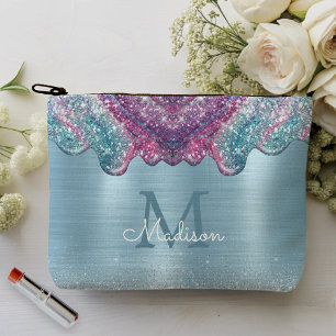 Chic dusty blue purple drips dripping monogram accessory pouch