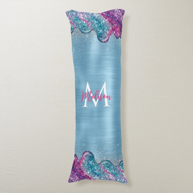 Chic dusty blue purple drips dripping monogram body cushion (Front Vertical)