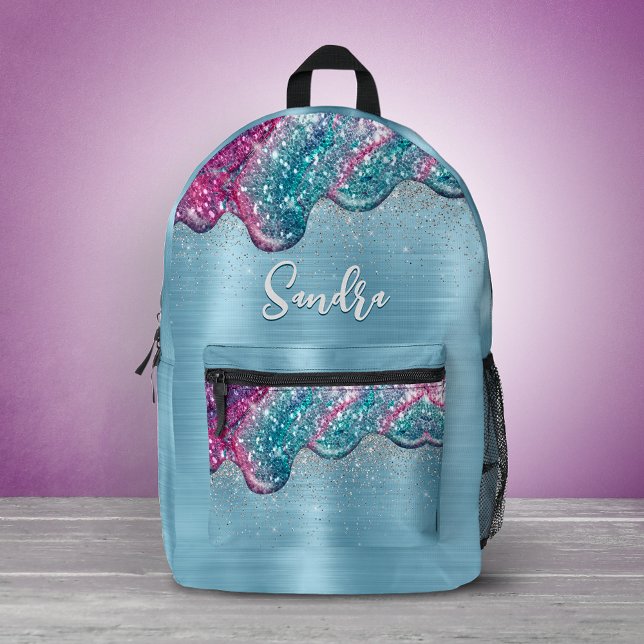 Chic dusty blue purple drips dripping monogram printed backpack (Creator Uploaded)